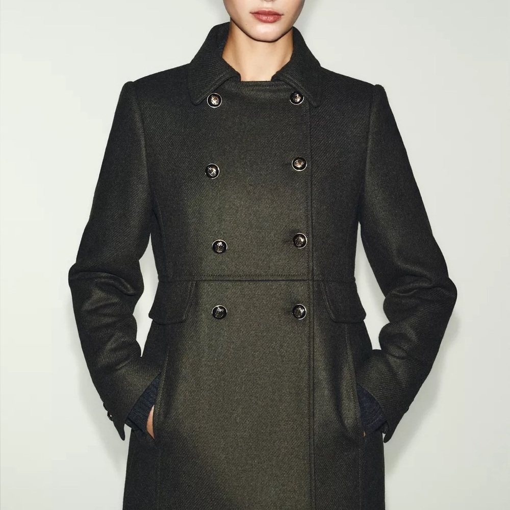 New Zara Double Breasted Wool Blend Coat in Khaki -